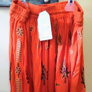 Stylish Orange Shiny Jingle Boho Long Skirt